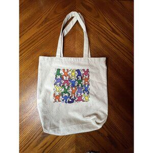 KEITH HARING Style Classic Cotton Canvas Art Print Tote Bag Multicolor